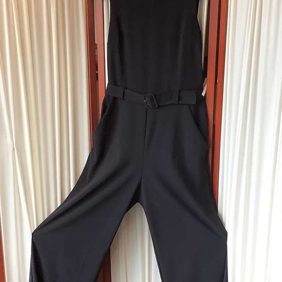 Express Women’s Black Sleeveless Jumpsuit Belted Wide Leg Size Medium - Picture 2 of 7